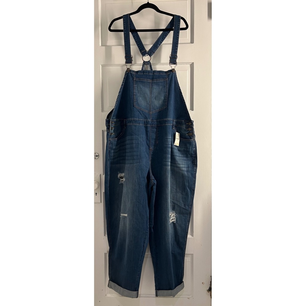 Lane Bryant Distressed Bandana Patch Denim Overalls Blue 24 NEW! $90